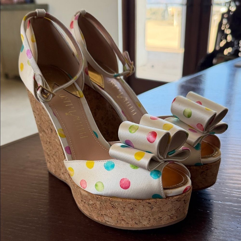Vintage Palter Deliso Barbie vintage retro Multicolor Polka Dot Wedges 38.5